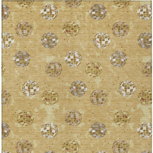 8 X 10 Gold Blue Geometric Polyester Area Rug Washable for Indoor Outdoor Use
