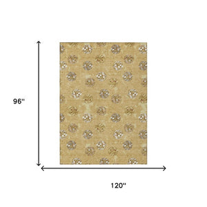 8 X 10 Gold Blue Geometric Polyester Area Rug Washable for Indoor Outdoor Use
