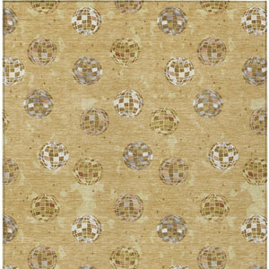 9 X 12 Gold Blue Geometric Polyester Area Rug Washable for Indoor Outdoor Use