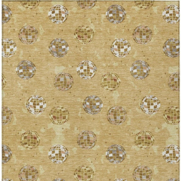 9 X 12 Gold Blue Geometric Polyester Area Rug Washable for Indoor Outdoor Use