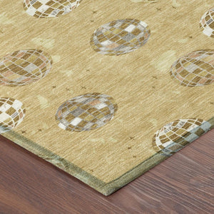 9 X 12 Gold Blue Geometric Polyester Area Rug Washable for Indoor Outdoor Use