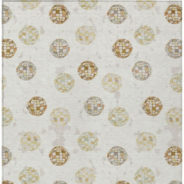 5 X 8 Geometric Polyester Indoor Outdoor Rug Stain Resistant Ivory Copper Accent