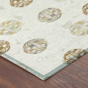 5 X 8 Geometric Polyester Indoor Outdoor Rug Stain Resistant Ivory Copper Accent