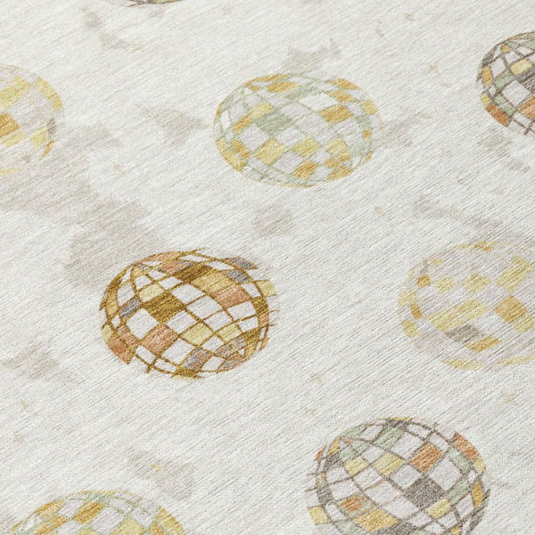 5 X 8 Geometric Polyester Indoor Outdoor Rug Stain Resistant Ivory Copper Accent