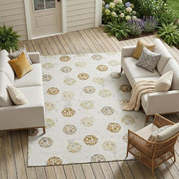 8 X 10 Ivory Copper Geometric Polyester Area Rug Stain Resistant for Patio or Living Room