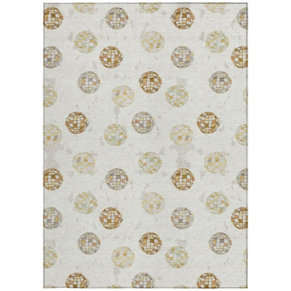 8 X 10 Ivory Copper Geometric Polyester Area Rug Stain Resistant for Patio or Living Room