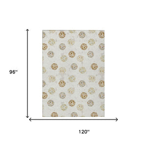 8 X 10 Ivory Copper Geometric Polyester Area Rug Stain Resistant for Patio or Living Room