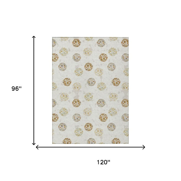 8 X 10 Ivory Copper Geometric Polyester Area Rug Stain Resistant for Patio or Living Room