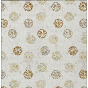 9 X 12 Ivory Copper Geometric Polyester Area Rug Stain Resistant Indoor Outdoor