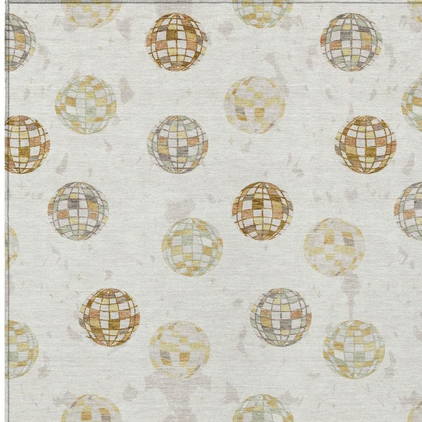 10 Ft X 14 Ft Ivory Copper Geometric Polyester Washable Indoor Outdoor Area Rug