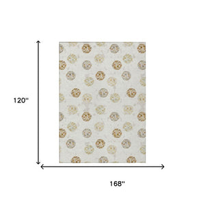 10 Ft X 14 Ft Ivory Copper Geometric Polyester Washable Indoor Outdoor Area Rug