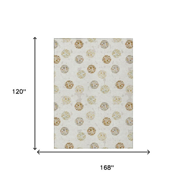 10 Ft X 14 Ft Ivory Copper Geometric Polyester Washable Indoor Outdoor Area Rug