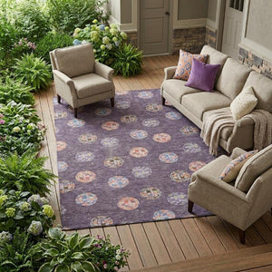 8 Ft X 10 Ft Purple Geometric Polyester Area Rug Stain Resistant for Patio