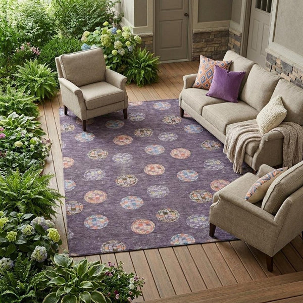 8 Ft X 10 Ft Purple Geometric Polyester Area Rug Stain Resistant for Patio