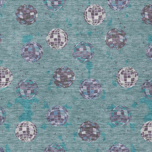 8 X 10 Geometric Teal Gray Polyester Area Rug Washable Stain Resistant Indoor Outdoor