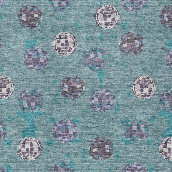 8 X 10 Geometric Teal Gray Polyester Area Rug Washable Stain Resistant Indoor Outdoor