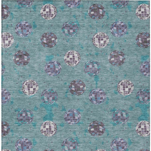 8 X 10 Geometric Teal Gray Polyester Area Rug Washable Stain Resistant Indoor Outdoor
