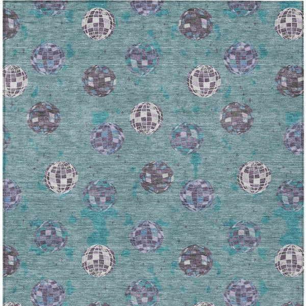 8 X 10 Geometric Teal Gray Polyester Area Rug Washable Stain Resistant Indoor Outdoor