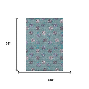 8 X 10 Geometric Teal Gray Polyester Area Rug Washable Stain Resistant Indoor Outdoor