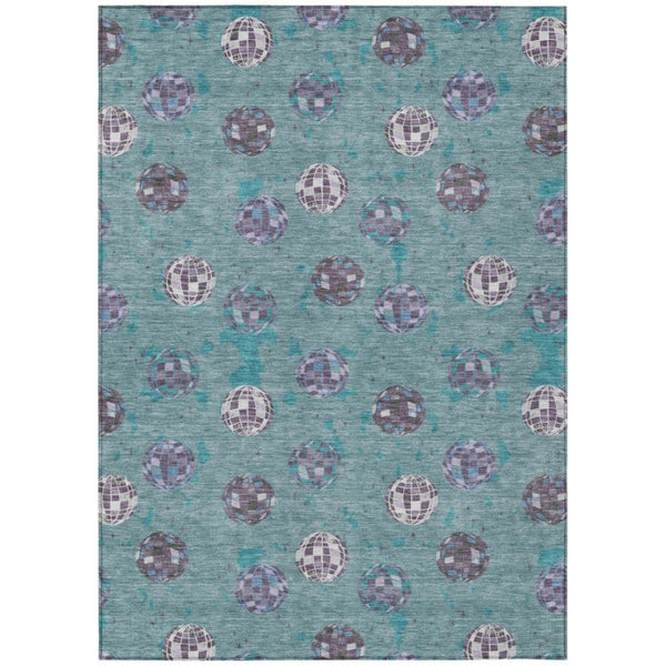HomeRoots 9 X 12 Geometric Polyester Area Rug Teal Gray Washable for Patio or Living Room 736736
