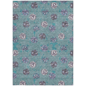9 X 12 Geometric Polyester Area Rug Teal Gray Washable for Patio or Living Room