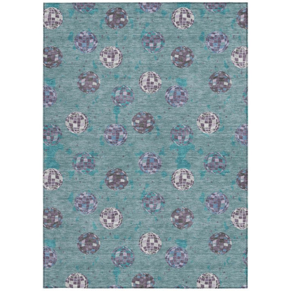 9 X 12 Geometric Polyester Area Rug Teal Gray Washable for Patio or Living Room