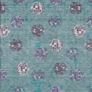 9 X 12 Geometric Polyester Area Rug Teal Gray Washable for Patio or Living Room