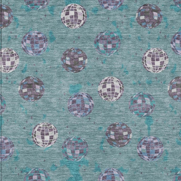 9 X 12 Geometric Polyester Area Rug Teal Gray Washable for Patio or Living Room