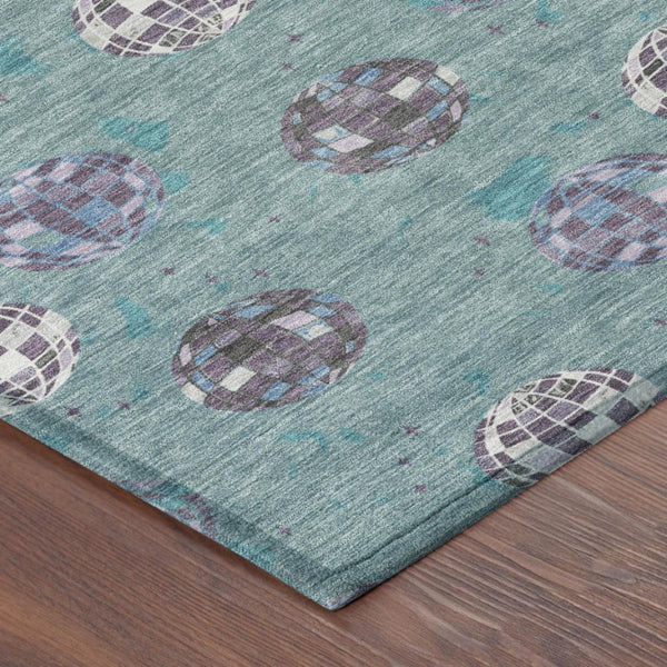 9 X 12 Geometric Polyester Area Rug Teal Gray Washable for Patio or Living Room
