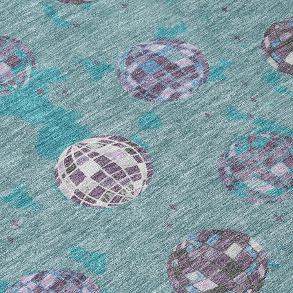 9 X 12 Geometric Polyester Area Rug Teal Gray Washable for Patio or Living Room