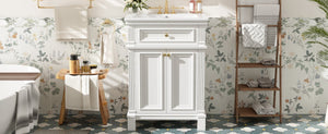 English Elm 24'' Carved Farmhouse Bathroom Vanity with Ceramic Sink Soft Close Storage Cabinet White N710P446530K