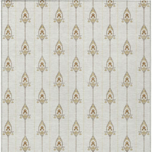 8 X 10 Ivory Brown Geometric Polyester Area Rug Washable Stain Resistant Indoor Outdoor