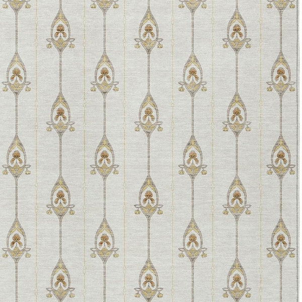 8 X 10 Ivory Brown Geometric Polyester Area Rug Washable Stain Resistant Indoor Outdoor