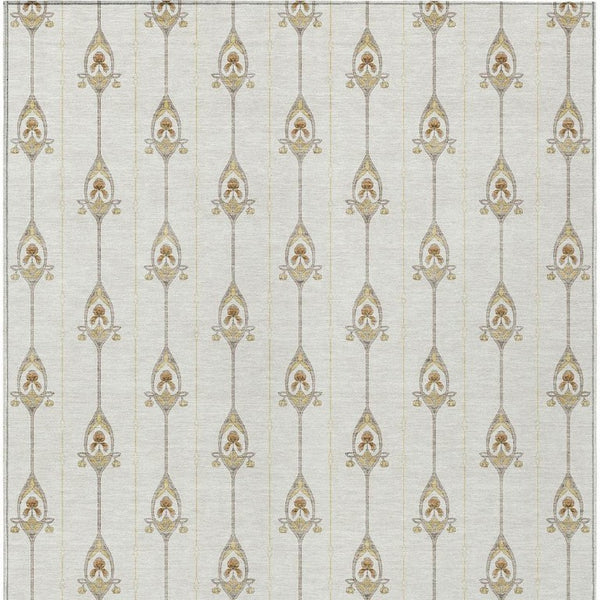 8 X 10 Ivory Brown Geometric Polyester Area Rug Washable Stain Resistant Indoor Outdoor