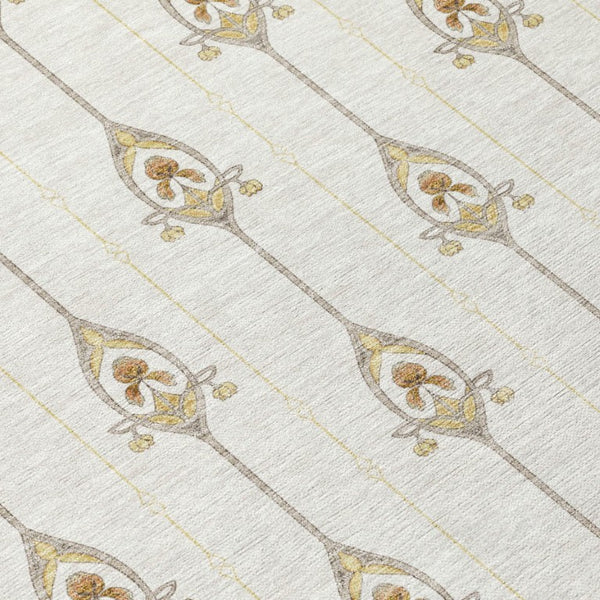 8 X 10 Ivory Brown Geometric Polyester Area Rug Washable Stain Resistant Indoor Outdoor