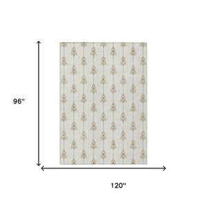 8 X 10 Ivory Brown Geometric Polyester Area Rug Washable Stain Resistant Indoor Outdoor