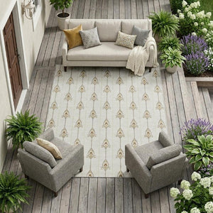 9 X 12 Ivory Brown Geometric Polyester Area Rug Stain Resistant Indoor Outdoor