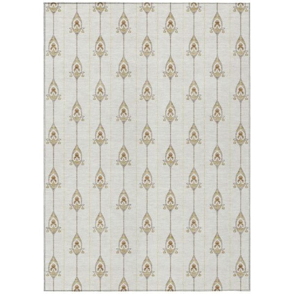 HomeRoots 9 X 12 Ivory Brown Geometric Polyester Area Rug Stain Resistant Indoor Outdoor 736760