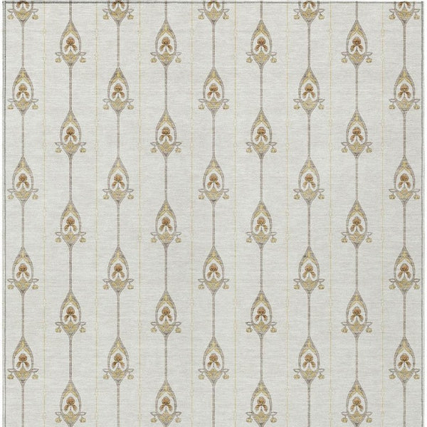 9 X 12 Ivory Brown Geometric Polyester Area Rug Stain Resistant Indoor Outdoor