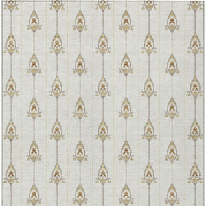9 X 12 Ivory Brown Geometric Polyester Area Rug Stain Resistant Indoor Outdoor