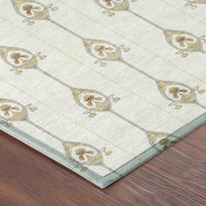 9 X 12 Ivory Brown Geometric Polyester Area Rug Stain Resistant Indoor Outdoor