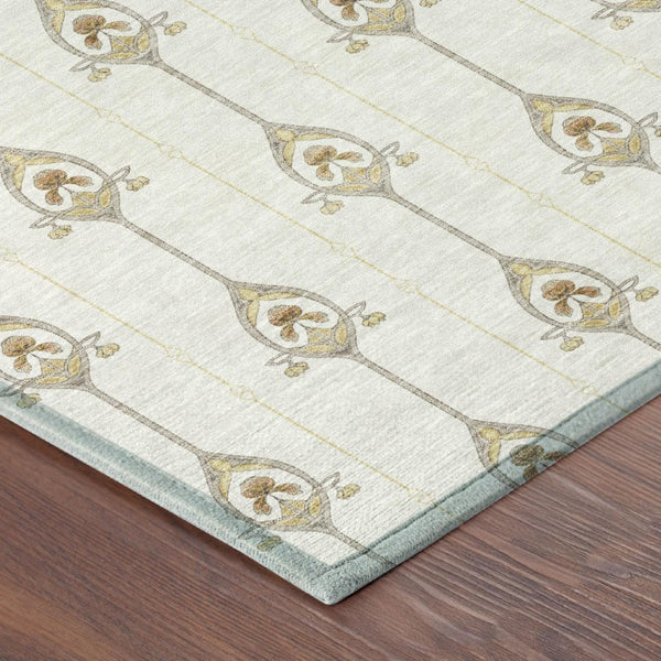 9 X 12 Ivory Brown Geometric Polyester Area Rug Stain Resistant Indoor Outdoor