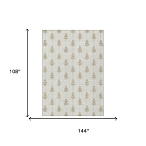 9 X 12 Ivory Brown Geometric Polyester Area Rug Stain Resistant Indoor Outdoor