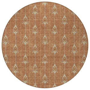 8 Ft Round Geometric Polyester Area Rug Washable Rust Linen Patio or Family Room