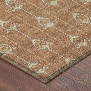 8 Ft Round Geometric Polyester Area Rug Washable Rust Linen Patio or Family Room