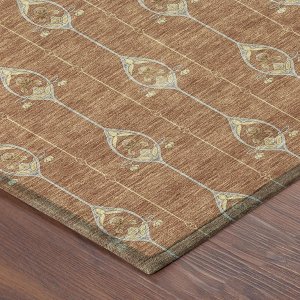 8 Ft Round Geometric Polyester Area Rug Washable Rust Linen Patio or Family Room