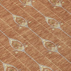 8 Ft Round Geometric Polyester Area Rug Washable Rust Linen Patio or Family Room