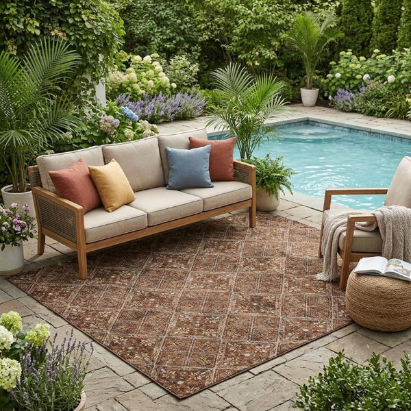 5x8 Geometric Polyester Area Rug Stain Resistant for Indoor Outdoor Living Spaces