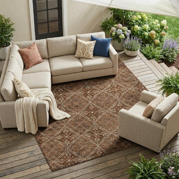 10 X 14 Geometric Polyester Area Rug Stain Resistant for Indoor Outdoor Living
