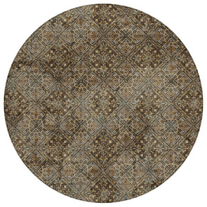HomeRoots 8 Foot Round Geometric Polyester Rug Washable for Patio Kitchen or Family Room 736788